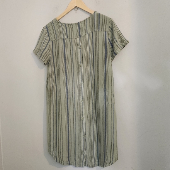 Cloth & Stone Anthropologie Green Blue Striped Tunic Dress Size Small Cap Sleeve - Picture 8 of 10